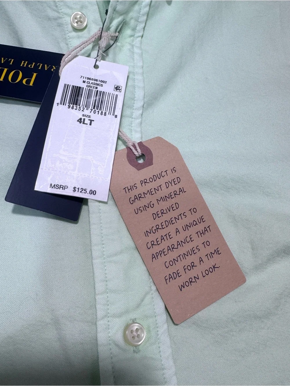 Polo Ralph Lauren Men’s 4XLT Mineral Dyed Mint Green Button Down Shirt NWT $125